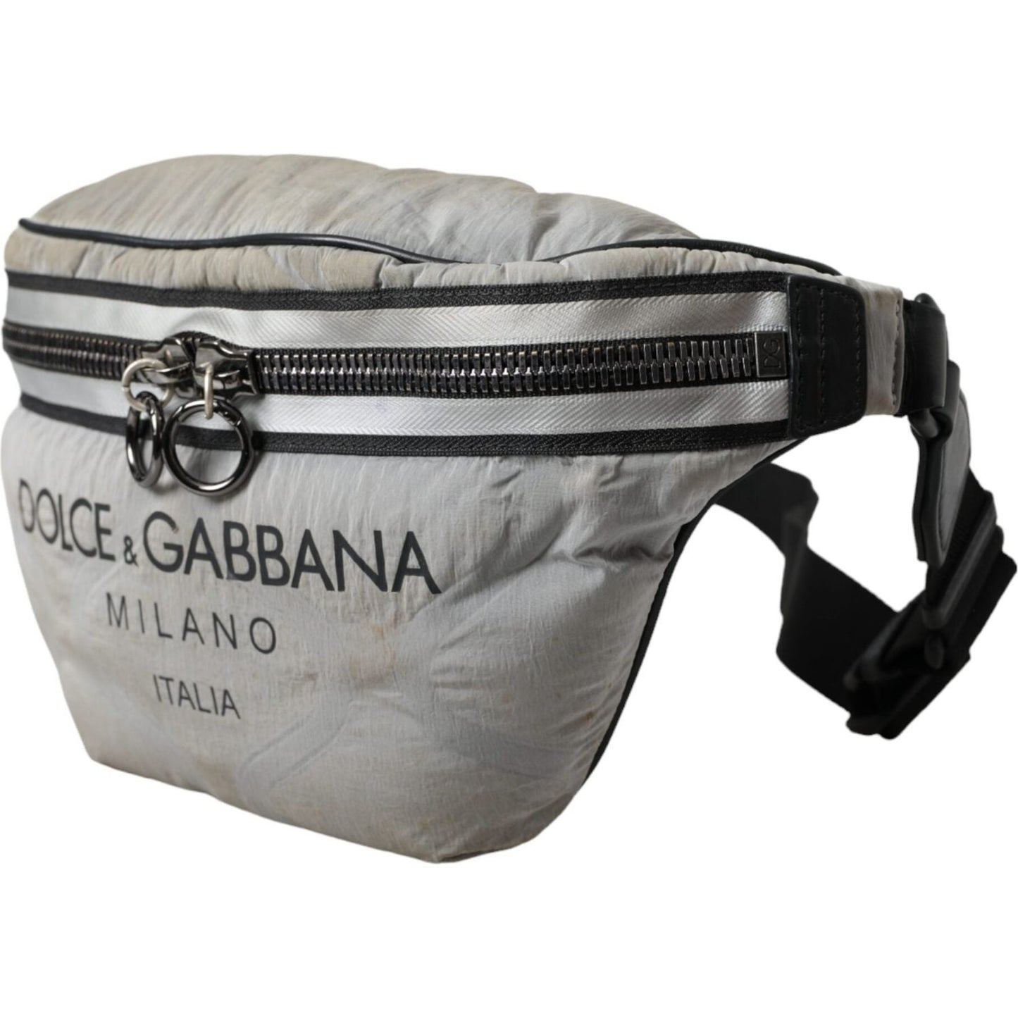 Dolce & Gabbana Silver Black Nylon Leather Logo Waist Fanny Pack Bag Dolce & Gabbana