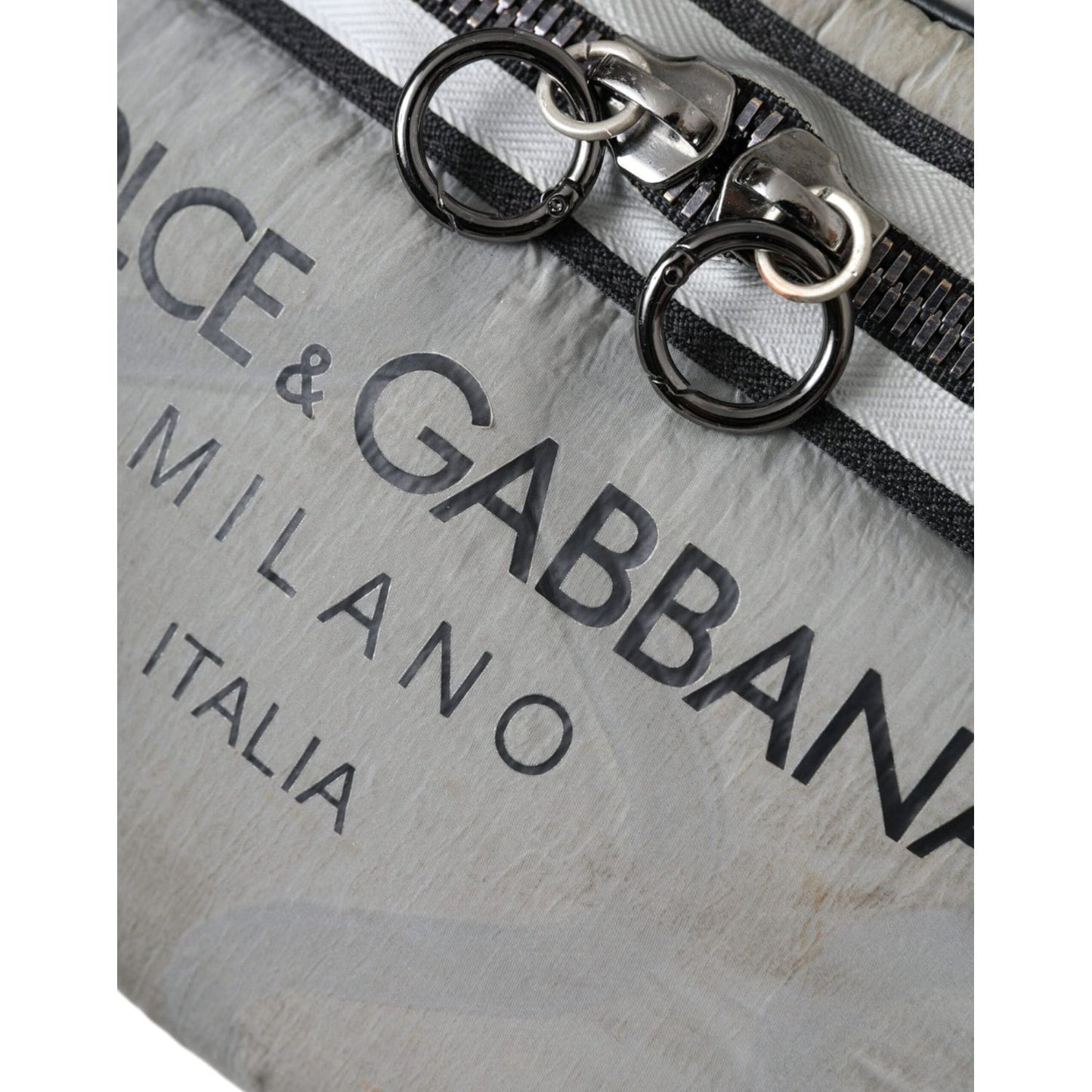 Dolce & Gabbana Silver Black Nylon Leather Logo Waist Fanny Pack Bag Dolce & Gabbana