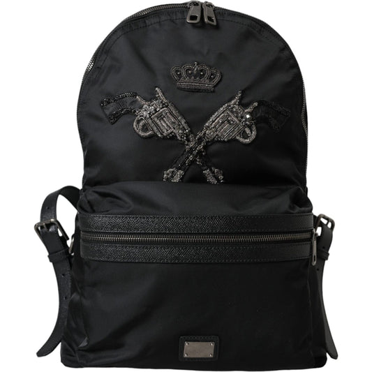 Dolce & Gabbana Black Nylon Crown Embellished Backpack Bag Dolce & Gabbana