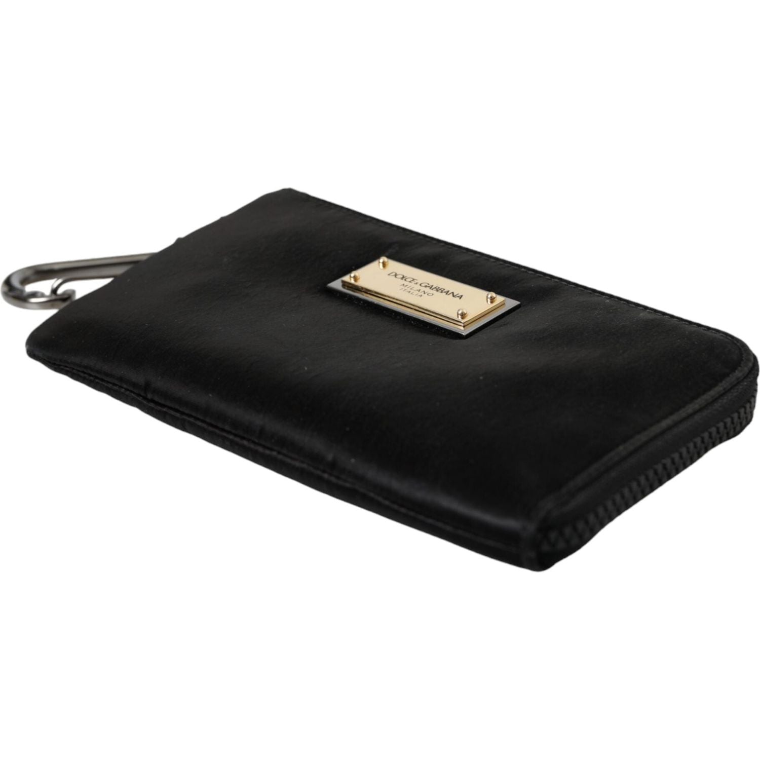 Dolce & Gabbana Black Nylon Logo Plaque Keyring Pouch Clutch Bag