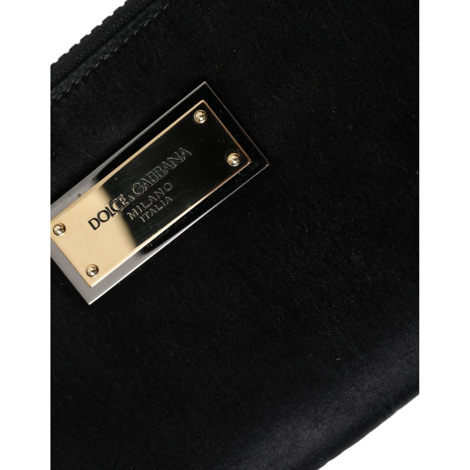 Dolce & Gabbana Black Nylon Logo Plaque Keyring Pouch Clutch Bag