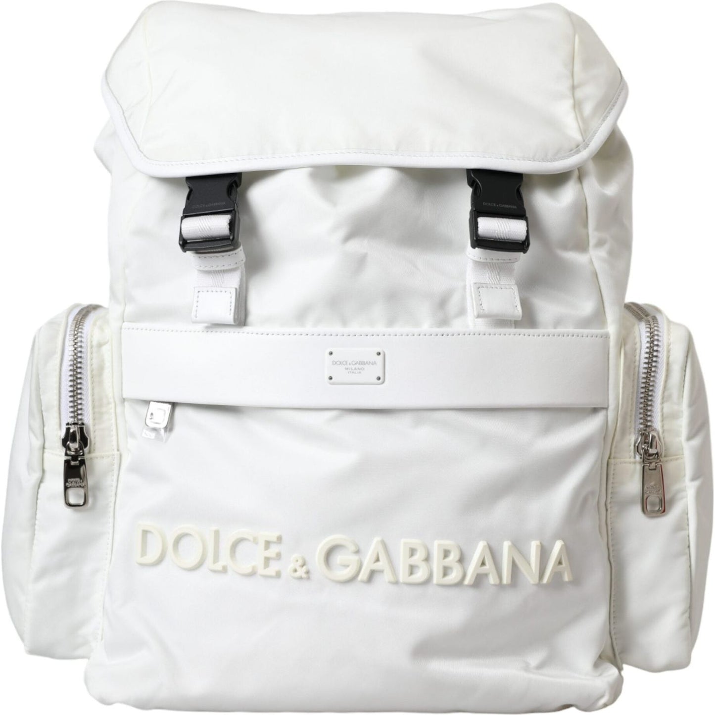 Dolce & Gabbana White Nylon Rubber Logo Backpack Rucksack Bag Dolce & Gabbana