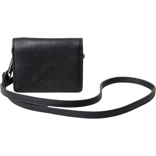 Dolce & Gabbana Black Leather Bifold Sling Women Card Holder Purse Wallet Dolce & Gabbana