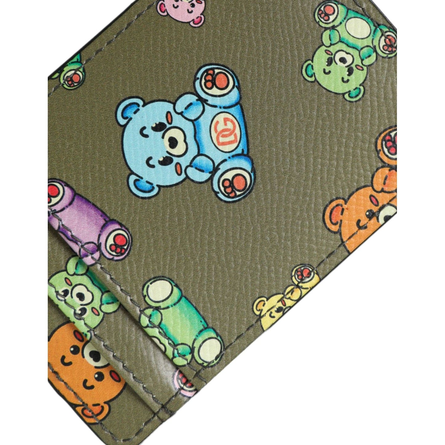 Dolce & Gabbana Army Green Teddy Bear Leather Women Card Holder Wallet Dolce & Gabbana