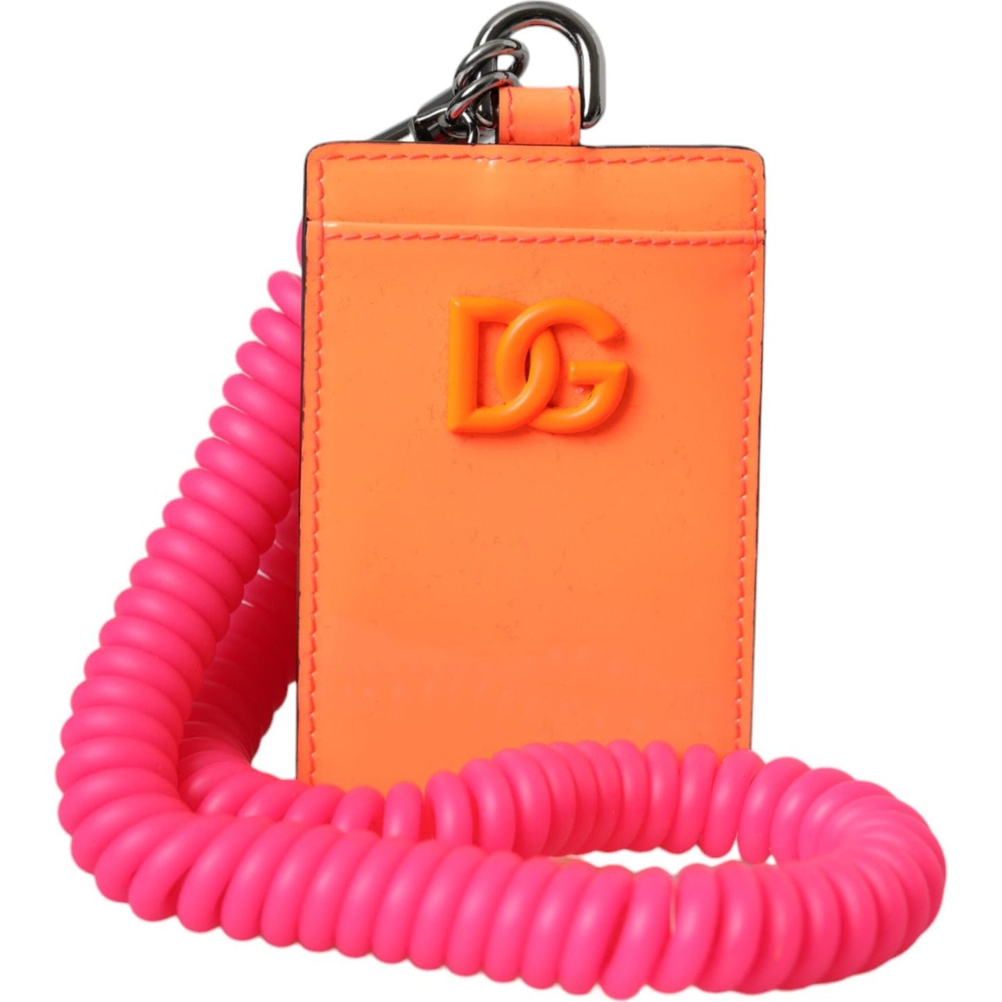 Dolce & Gabbana Orange Pink Leather DG Logo Neck Strap Card Holder Wallet Dolce & Gabbana