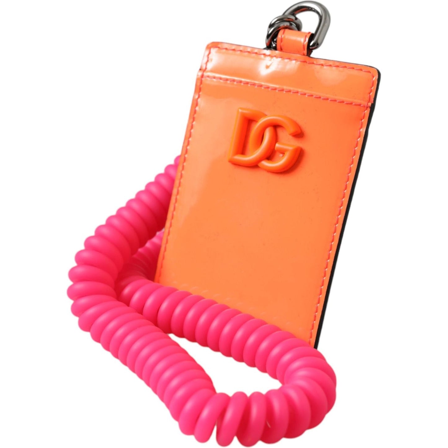 Dolce & Gabbana Orange Pink Leather DG Logo Neck Strap Card Holder Wallet Dolce & Gabbana