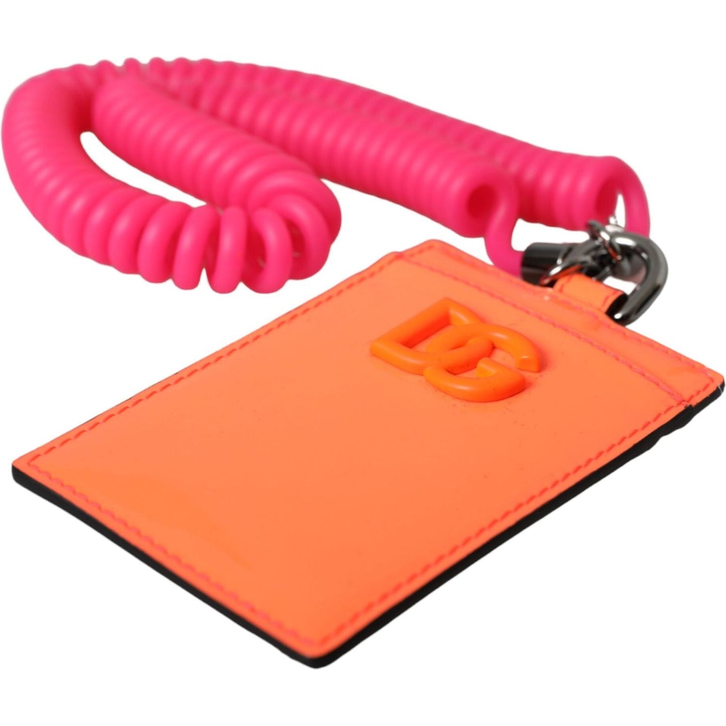 Dolce & Gabbana Orange Pink Leather DG Logo Neck Strap Card Holder Wallet Dolce & Gabbana