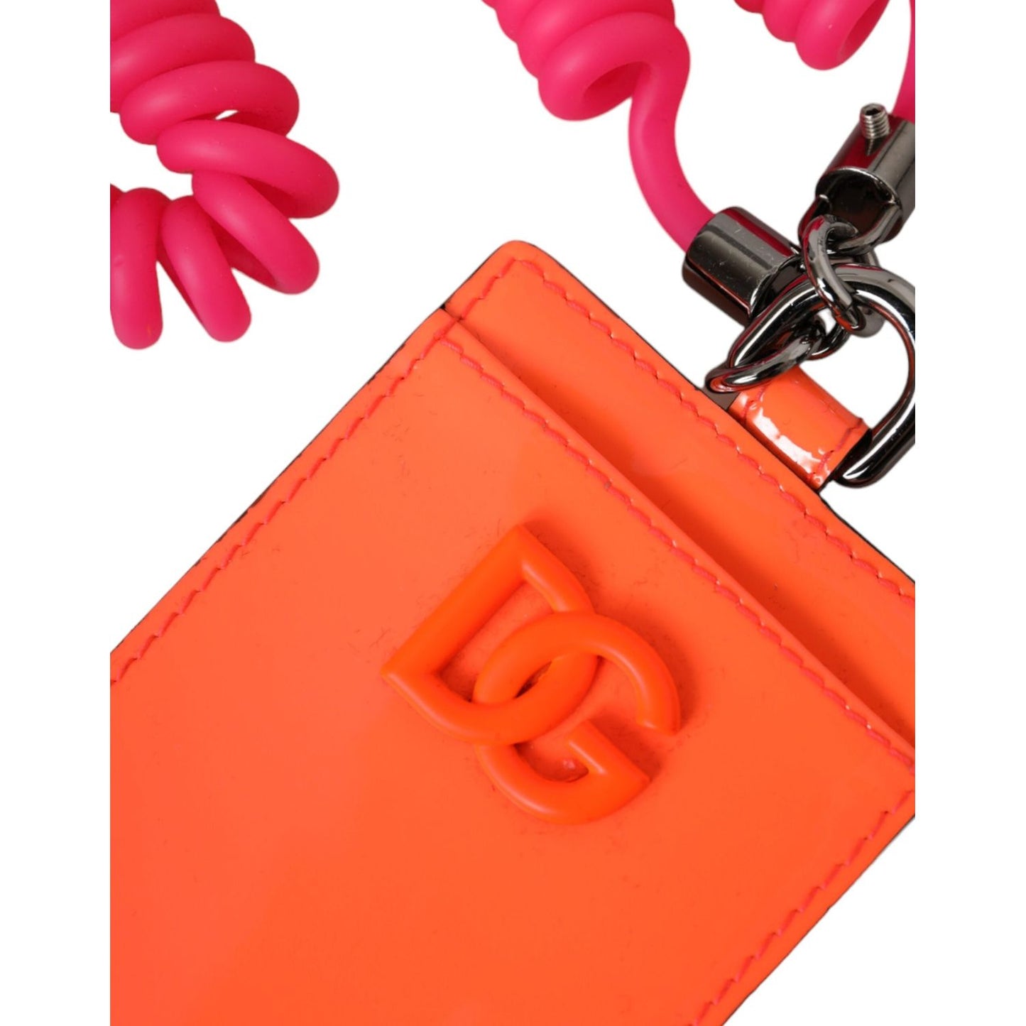 Dolce & Gabbana Orange Pink Leather DG Logo Neck Strap Card Holder Wallet Dolce & Gabbana