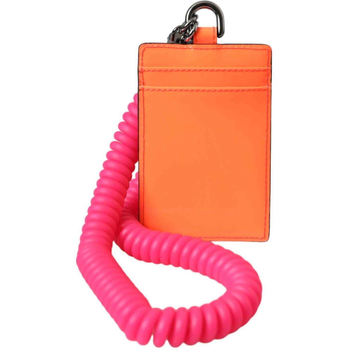 Dolce & Gabbana Orange Pink Leather DG Logo Neck Strap Card Holder Wallet Dolce & Gabbana