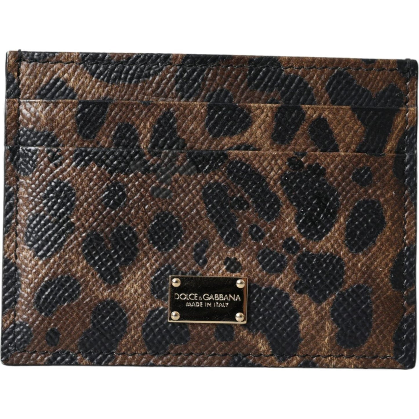 Dolce & Gabbana Brown Leather Leopard Logo Plaque Women Cardholder Wallet Dolce & Gabbana