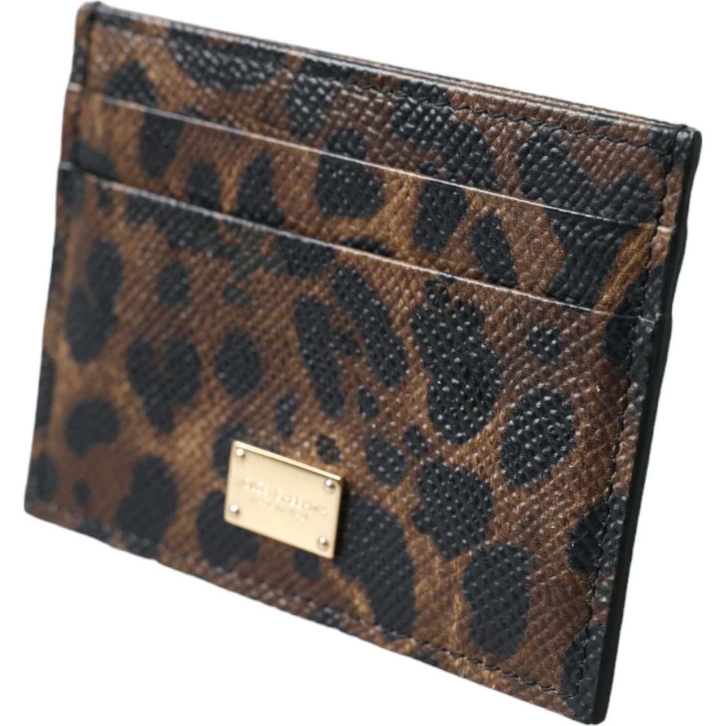 Dolce & Gabbana Brown Leather Leopard Logo Plaque Women Cardholder Wallet Dolce & Gabbana