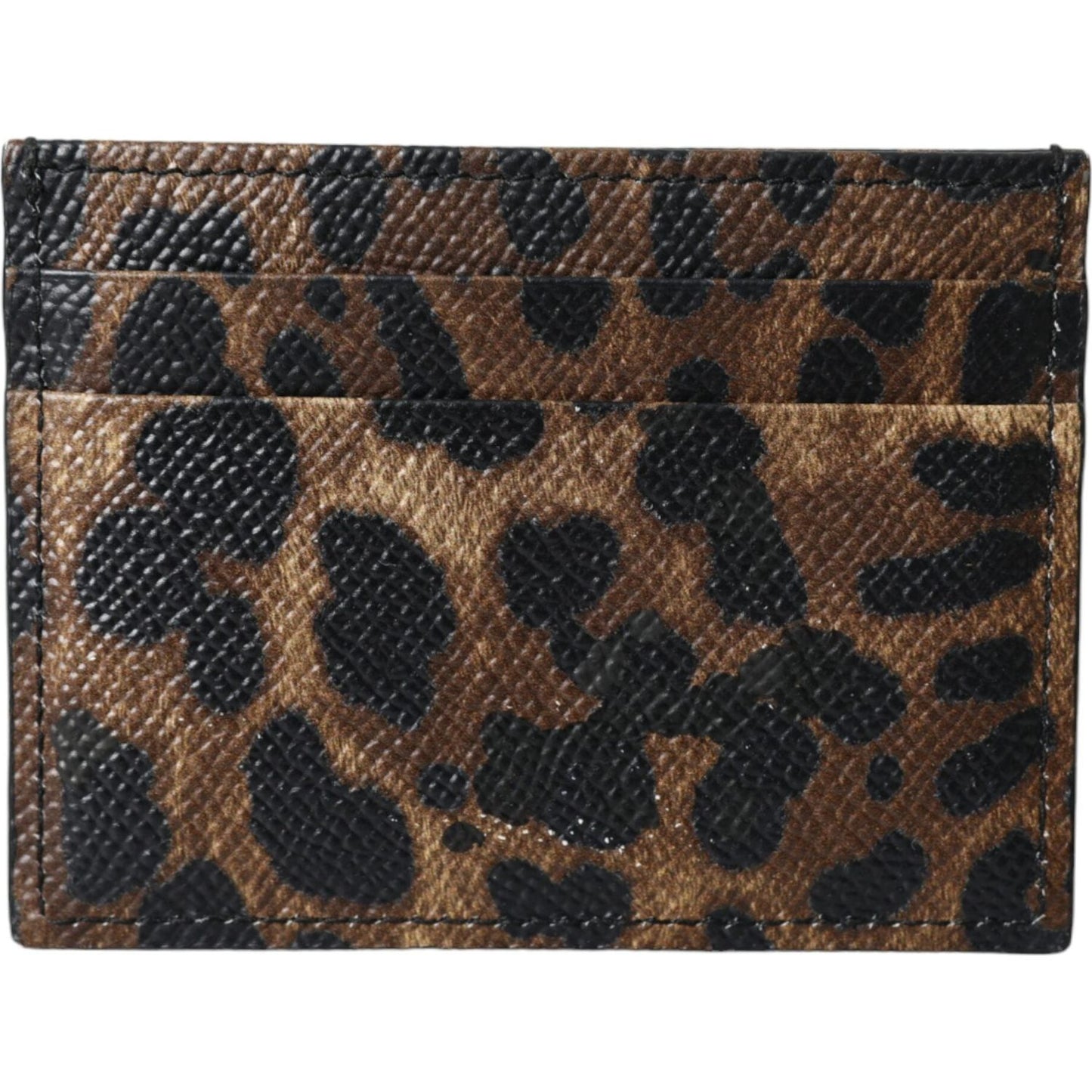 Dolce & Gabbana Brown Leather Leopard Logo Plaque Women Cardholder Wallet Dolce & Gabbana