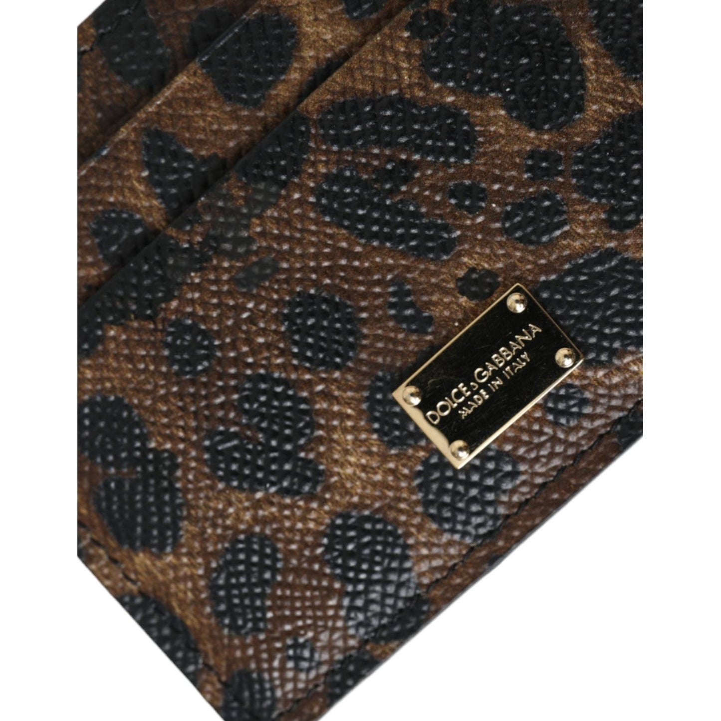 Dolce & Gabbana Brown Leather Leopard Logo Plaque Women Cardholder Wallet Dolce & Gabbana