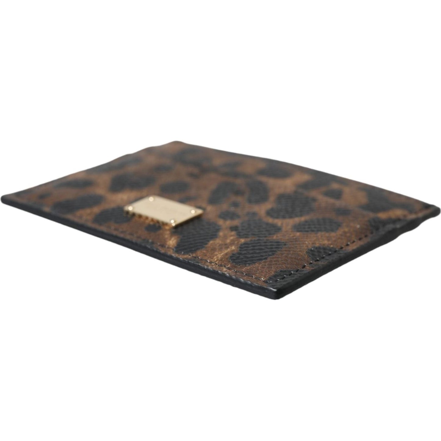 Dolce & Gabbana Brown Leather Leopard Logo Plaque Women Cardholder Wallet Dolce & Gabbana