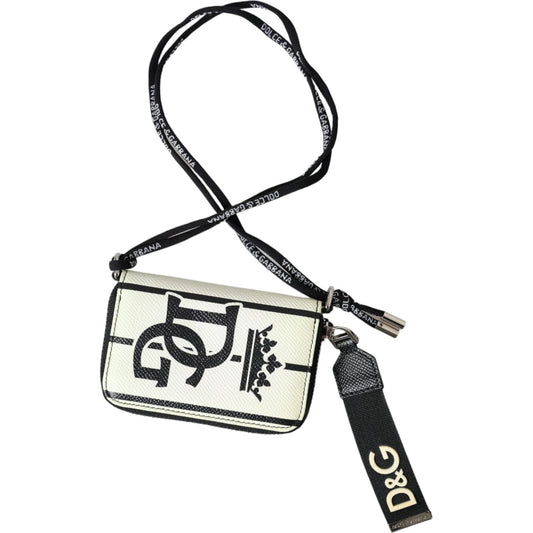 Dolce & Gabbana White Black Stripe Crown Logo Leather Card Holder Wallet Dolce & Gabbana