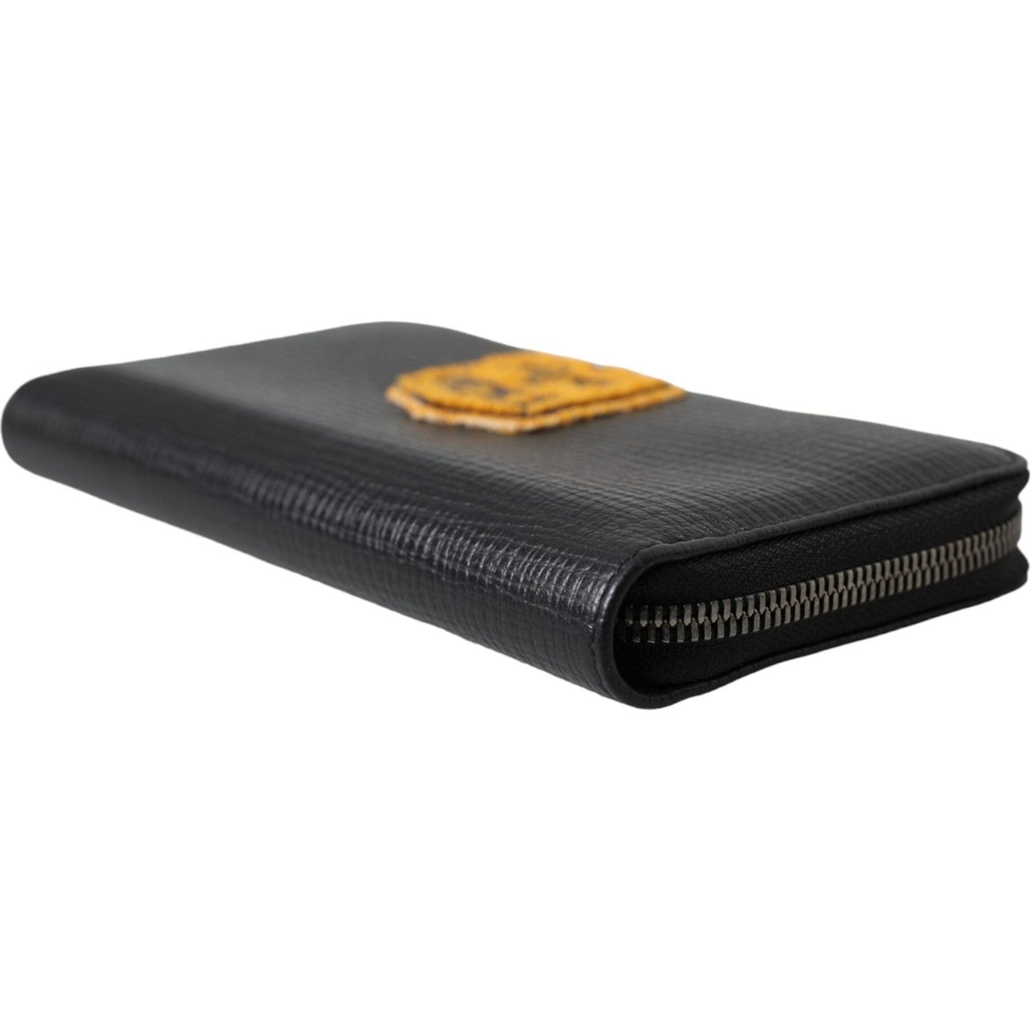 Dolce & Gabbana Black Leather Logo Patch Zip Around Continental Wallet Dolce & Gabbana