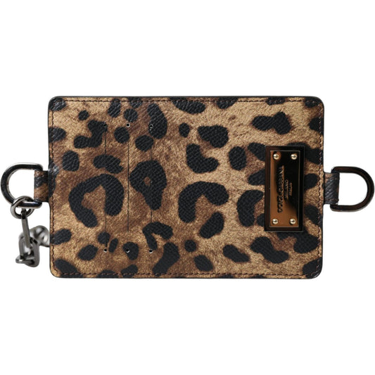 Dolce & Gabbana Brown Leather Leopard Print Logo Plaque Cardholder Wallet Dolce & Gabbana