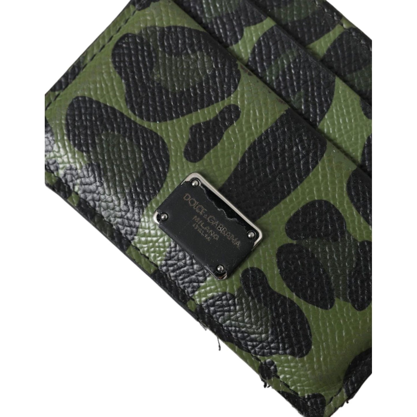 Dolce & Gabbana Green Black Leopard Logo Plaque Card Holder Wallet Dolce & Gabbana