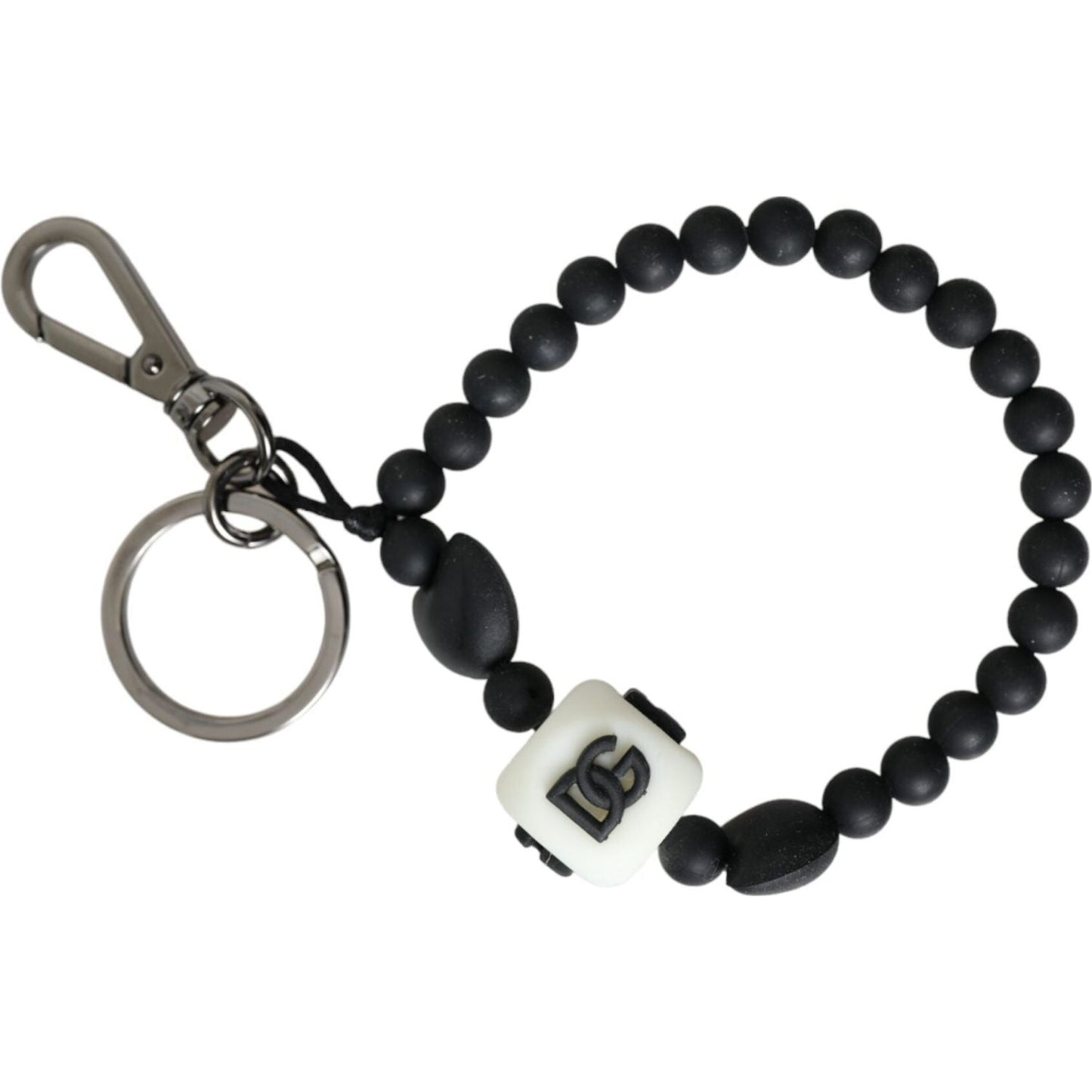 Dolce & Gabbana Black White Beaded DG Charm Accessory Keychain Keyring Dolce & Gabbana