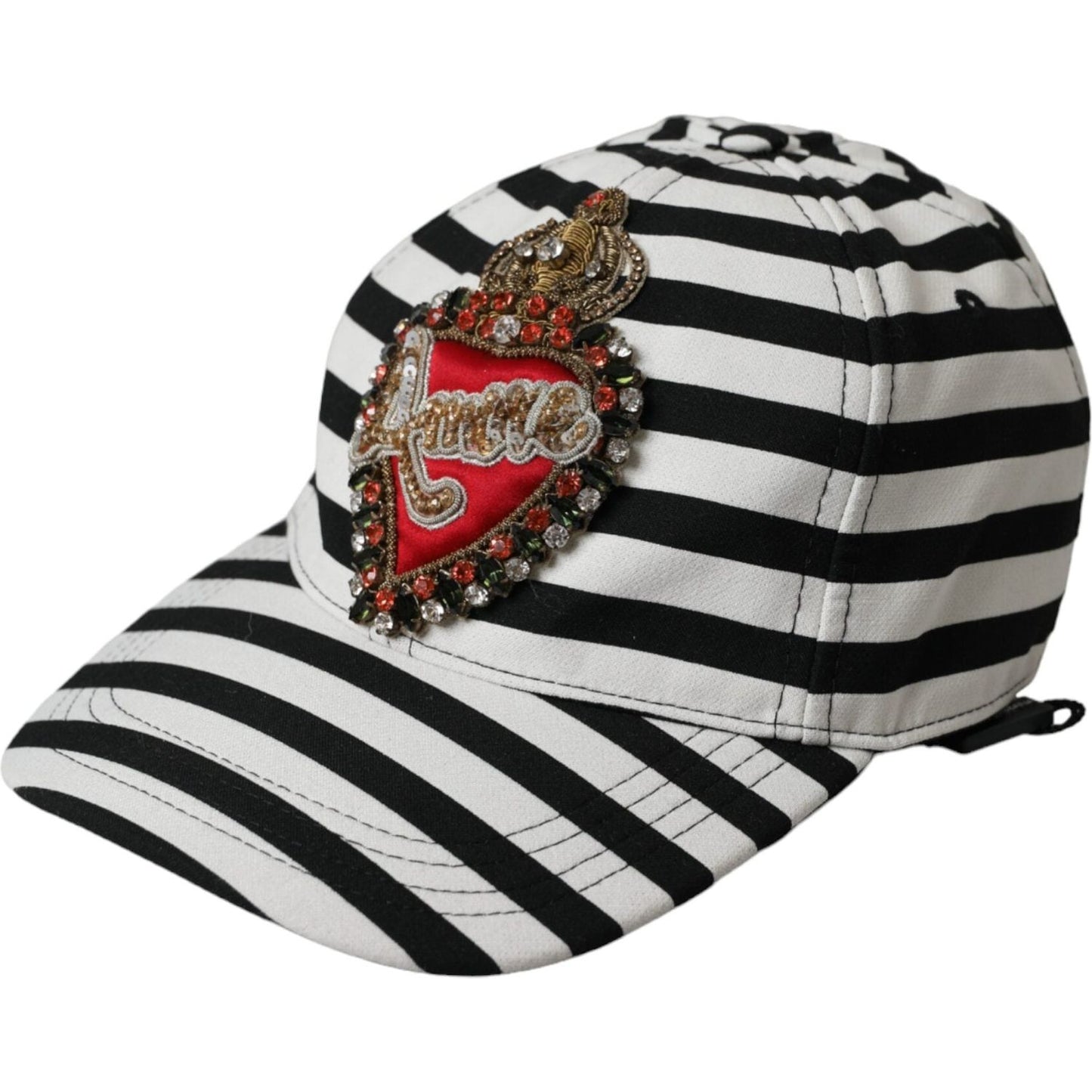 Dolce & Gabbana Black White Stripe Amore Heart Applique Baseball Hat Dolce & Gabbana