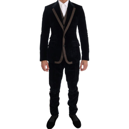 Dolce & Gabbana Elegant Blue Three-Piece Slim Fit Suit Dolce & Gabbana