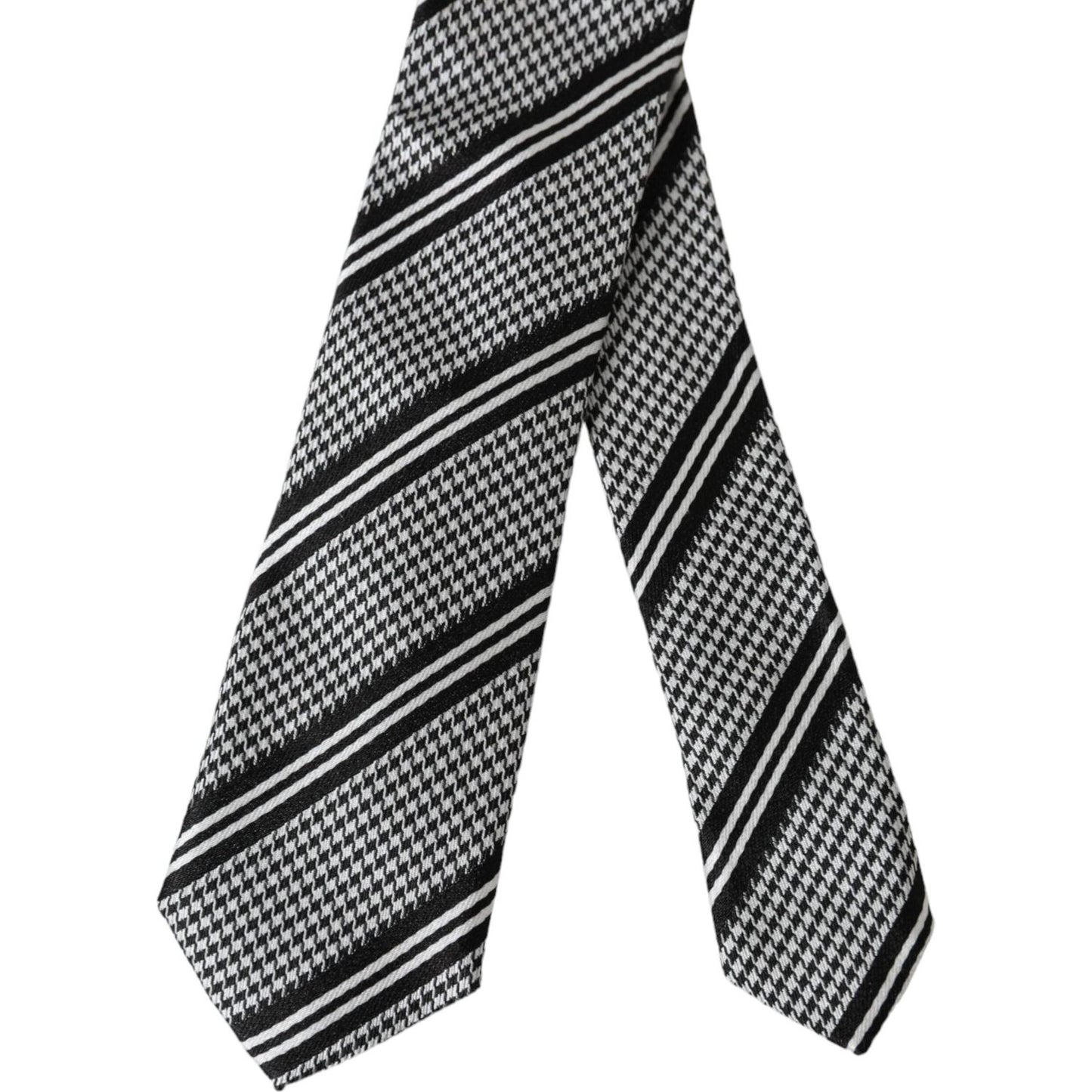 Dolce & Gabbana Black White Stripes Silk Adjustable Tie Dolce & Gabbana