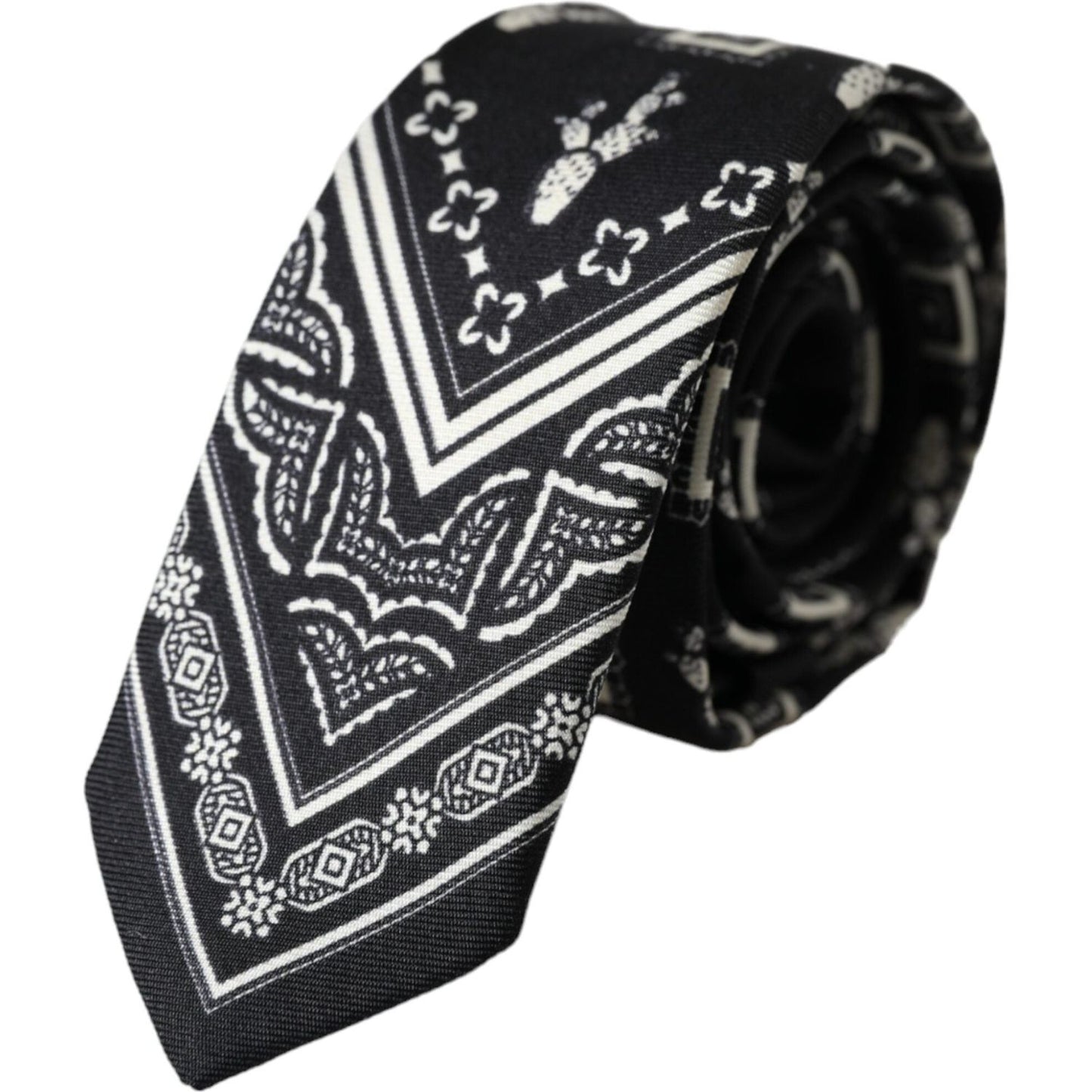 Dolce & Gabbana Black Patterned 100%Silk Adjustable Tie Dolce & Gabbana