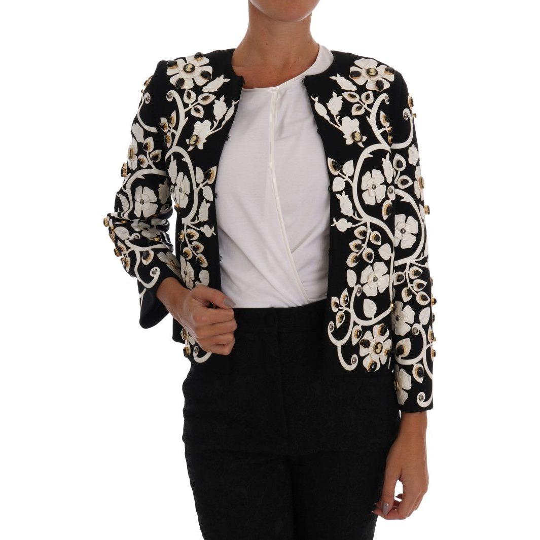 Dolce & Gabbana Floral Embroidered Crystal Wool Coat Jacket Coats & Jackets Dolce & Gabbana