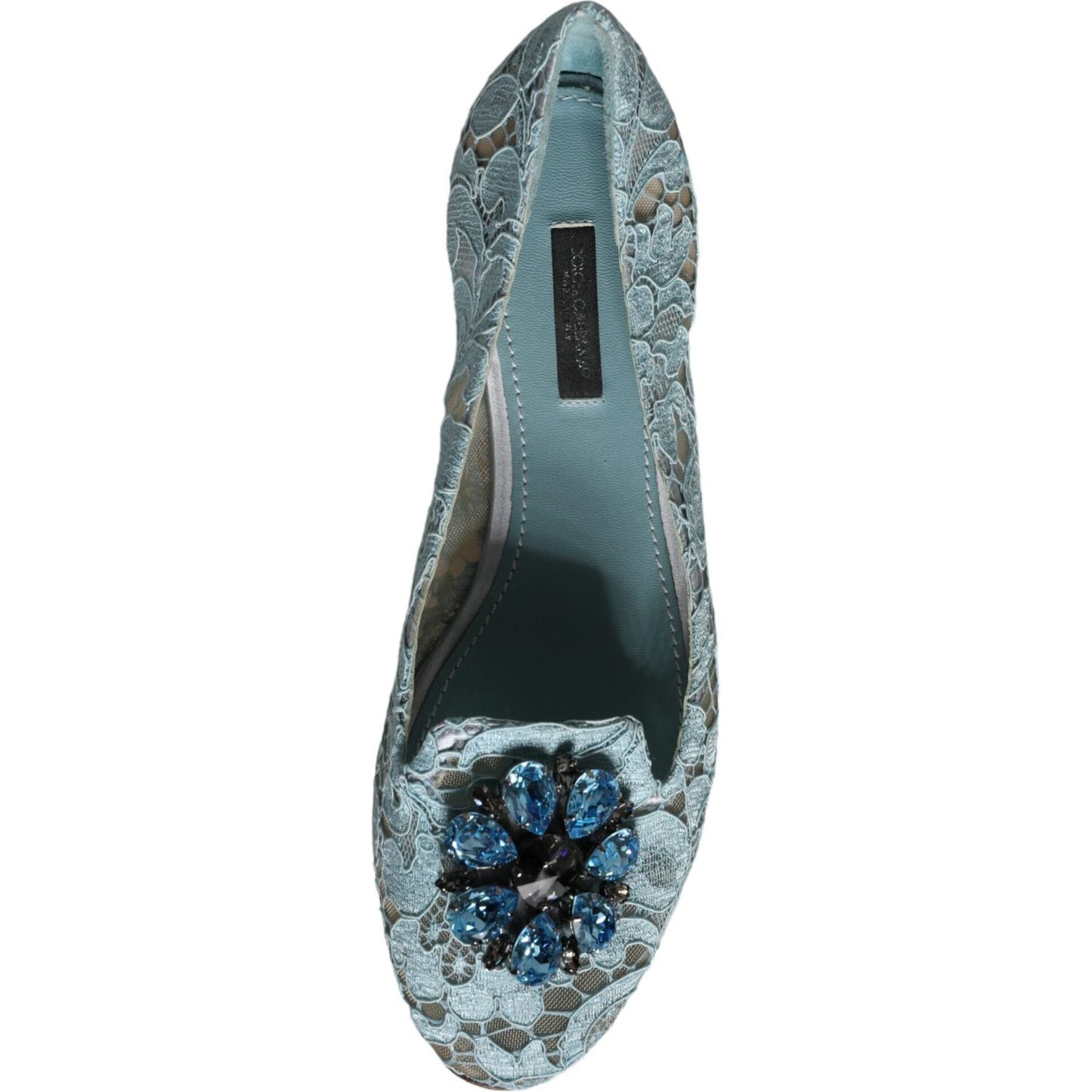 Dolce & Gabbana Blue Lace Crystal Ballet Flats Loafers Shoes Dolce & Gabbana