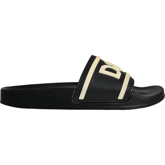 Dolce & Gabbana Black Rubber Sandals Slides Beachwear Shoes Dolce & Gabbana