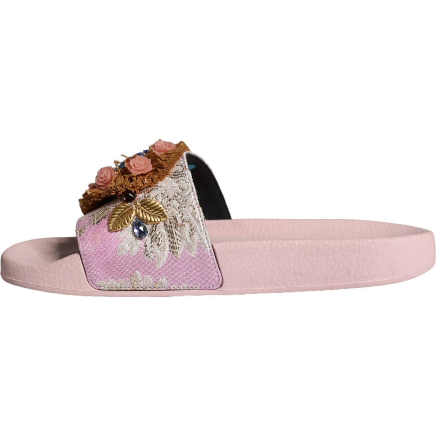 Dolce & Gabbana Pink Brocade Crystal Sandals Slides Beachwear Shoes Dolce & Gabbana