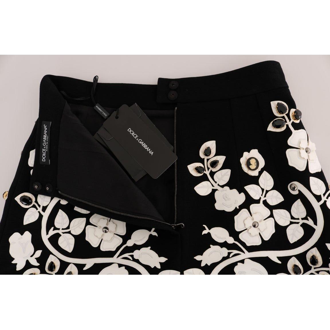 Dolce & Gabbana Black White Floral Baroque Crystal Pencil Skirt Dolce & Gabbana