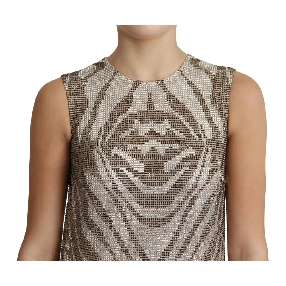 Dolce & Gabbana Brown Crystal Shift Mini Zebra Silver Dress Dolce & Gabbana