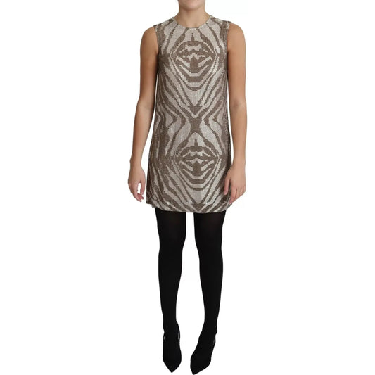 Dolce & Gabbana Brown Crystal Shift Mini Zebra Silver Dress Dolce & Gabbana