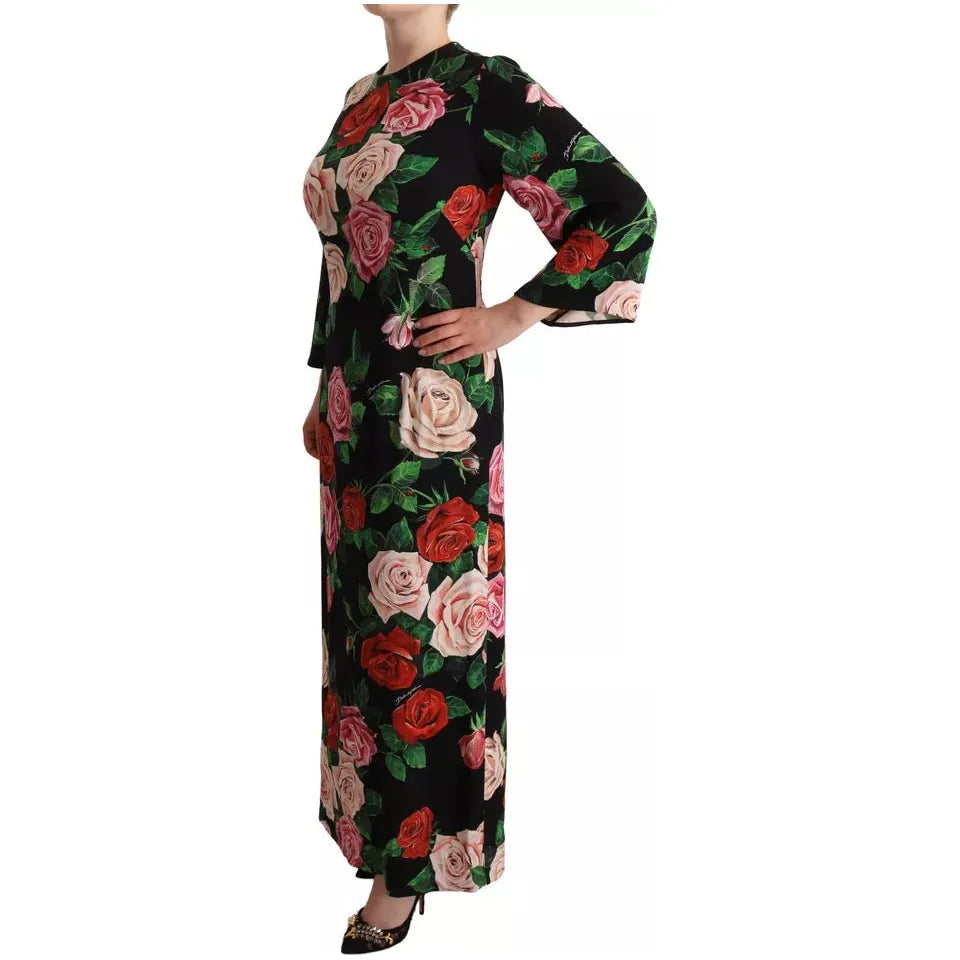 Dolce & Gabbana Black Floral Print Silk Long Maxi Gown Dress Dolce & Gabbana