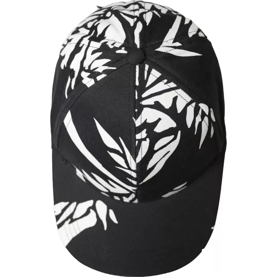 Dolce & Gabbana Black Cotton Leaf Print Baseball Hat Dolce & Gabbana