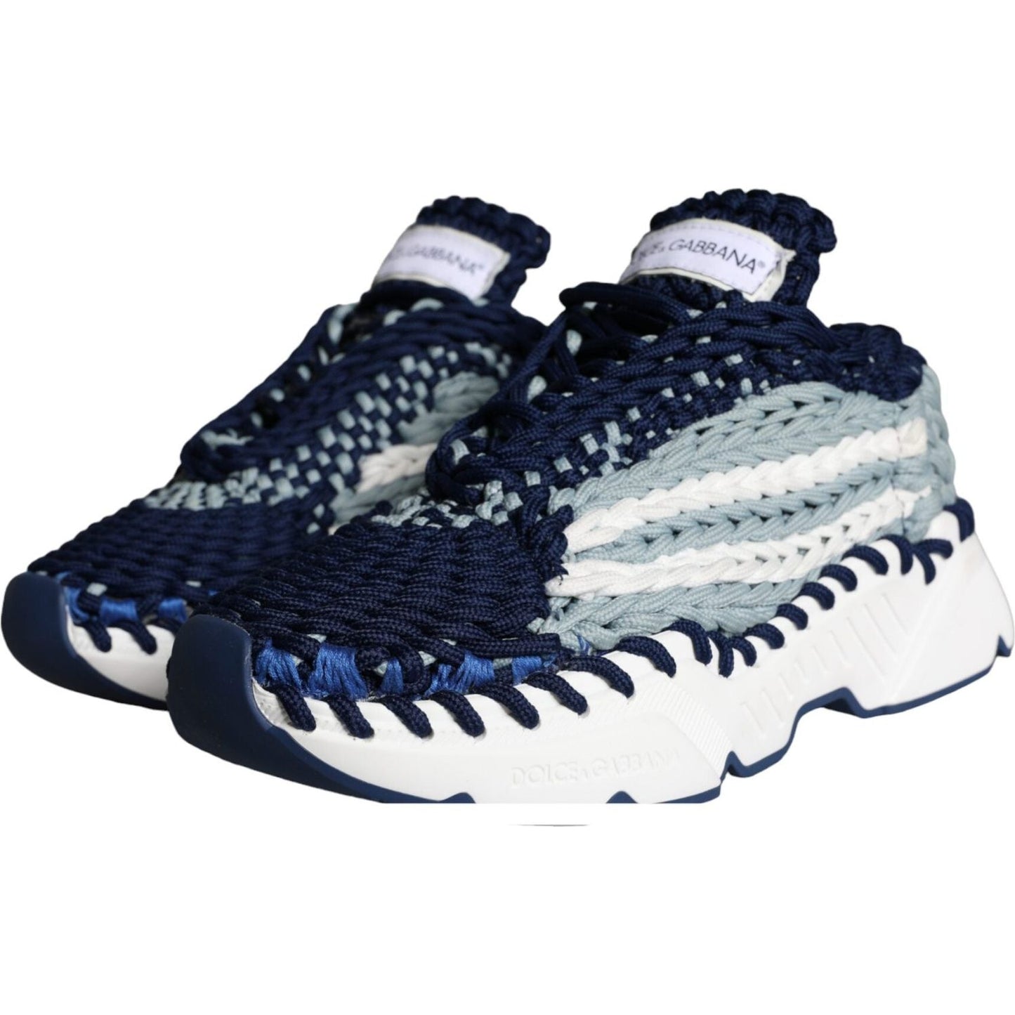 Dolce & Gabbana Blue White Daymaster Crochet Low Top Sneakers Shoes Dolce & Gabbana