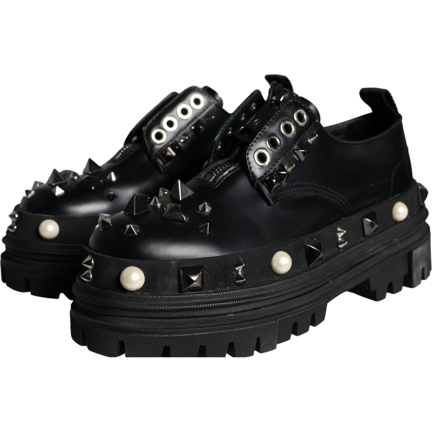 Dolce & Gabbana Black Trekking Studded Derby Sneakers Shoes Dolce & Gabbana