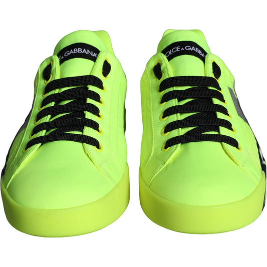 Dolce & Gabbana Neon Green Logo Tape Low Top Sneakers Shoes Dolce & Gabbana