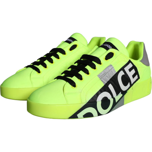 Dolce & Gabbana Neon Green Logo Tape Low Top Sneakers Shoes Dolce & Gabbana