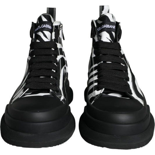 Dolce & Gabbana Black White Zebra High Top Men Sneaker Shoes Dolce & Gabbana