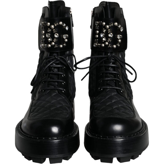 Dolce & Gabbana Black Quilted Crystal DG Logo Men Boots Shoes Dolce & Gabbana