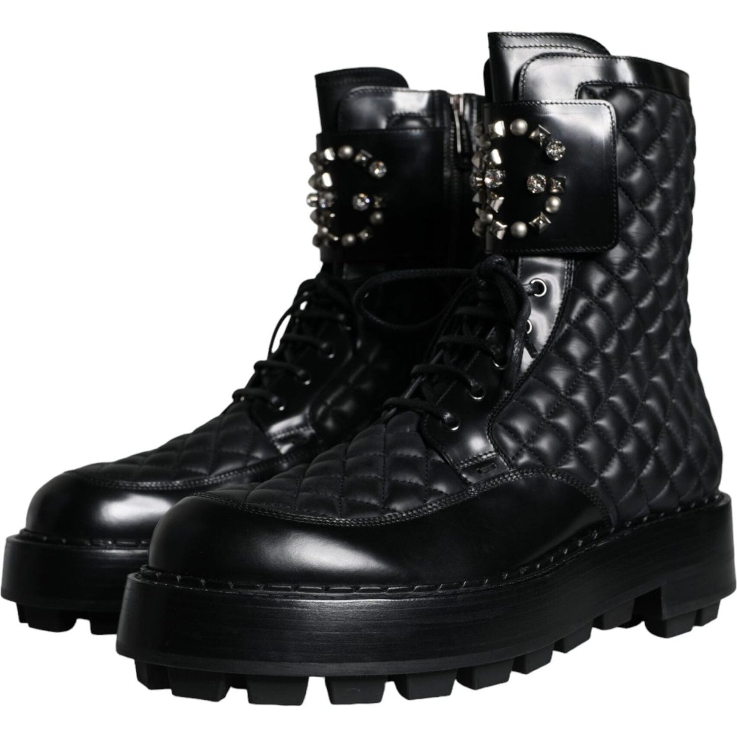 Dolce & Gabbana Black Quilted Crystal DG Logo Men Boots Shoes Dolce & Gabbana