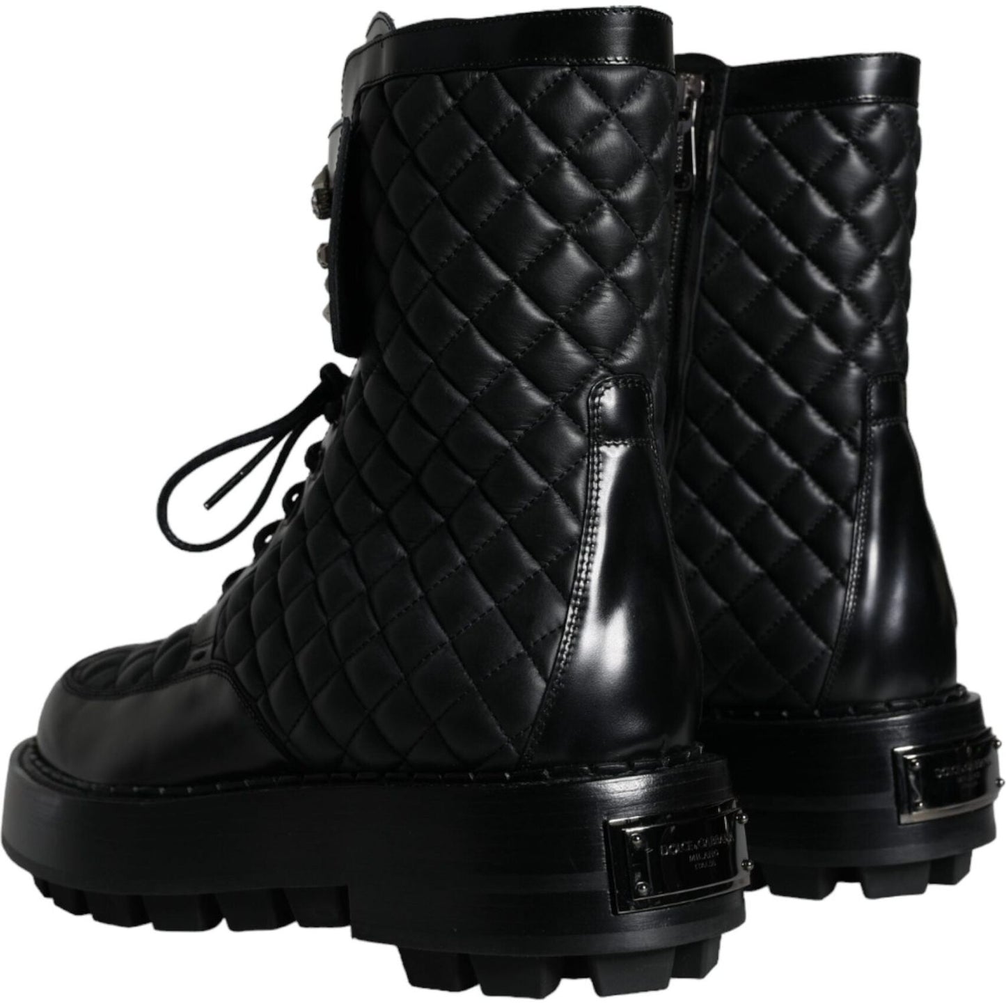 Dolce & Gabbana Black Quilted Crystal DG Logo Men Boots Shoes Dolce & Gabbana