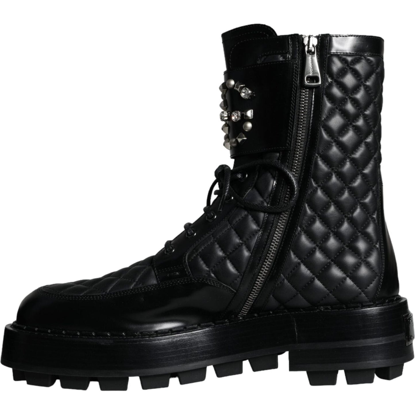 Dolce & Gabbana Black Quilted Crystal DG Logo Men Boots Shoes Dolce & Gabbana