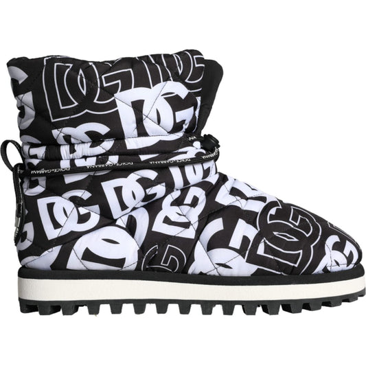 Dolce & Gabbana Black Logo Nylon Padded Mid Calf Boots Shoes Dolce & Gabbana