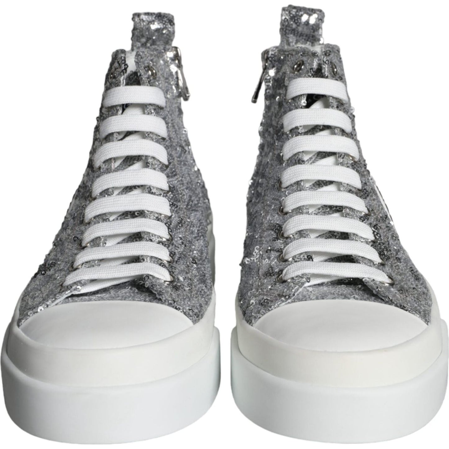 Dolce & Gabbana Silver White Sequined High Top Sneakers Shoes Dolce & Gabbana