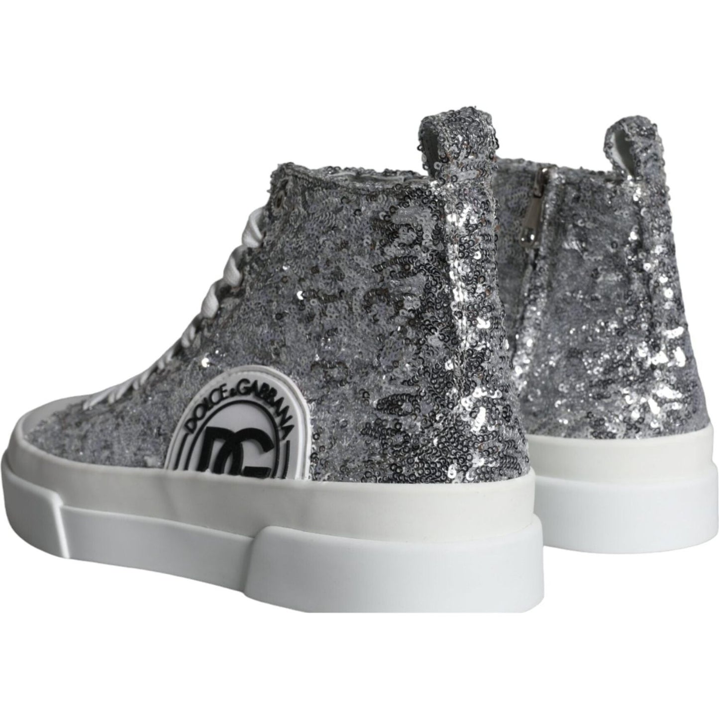 Dolce & Gabbana Silver White Sequined High Top Sneakers Shoes Dolce & Gabbana