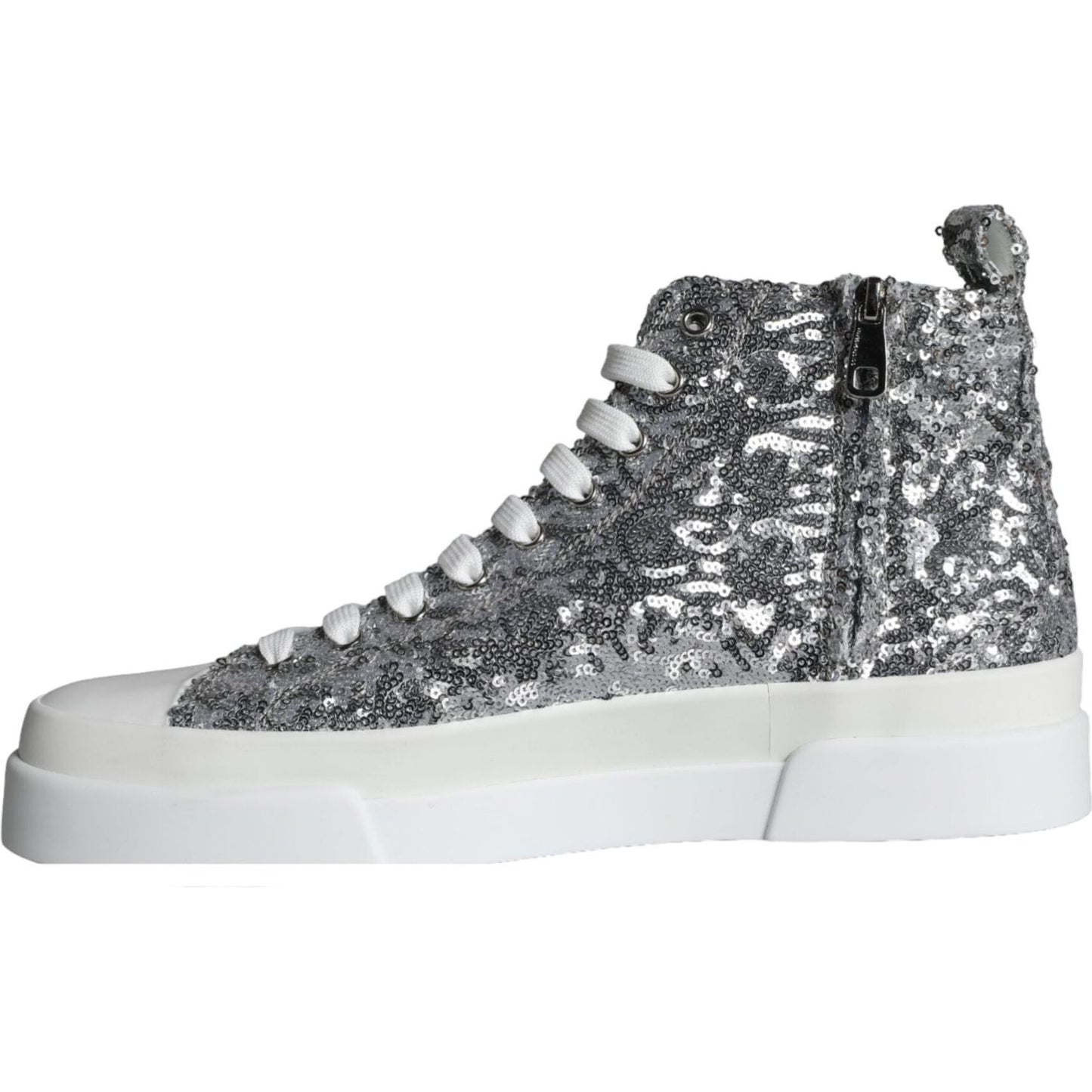 Dolce & Gabbana Silver White Sequined High Top Sneakers Shoes Dolce & Gabbana