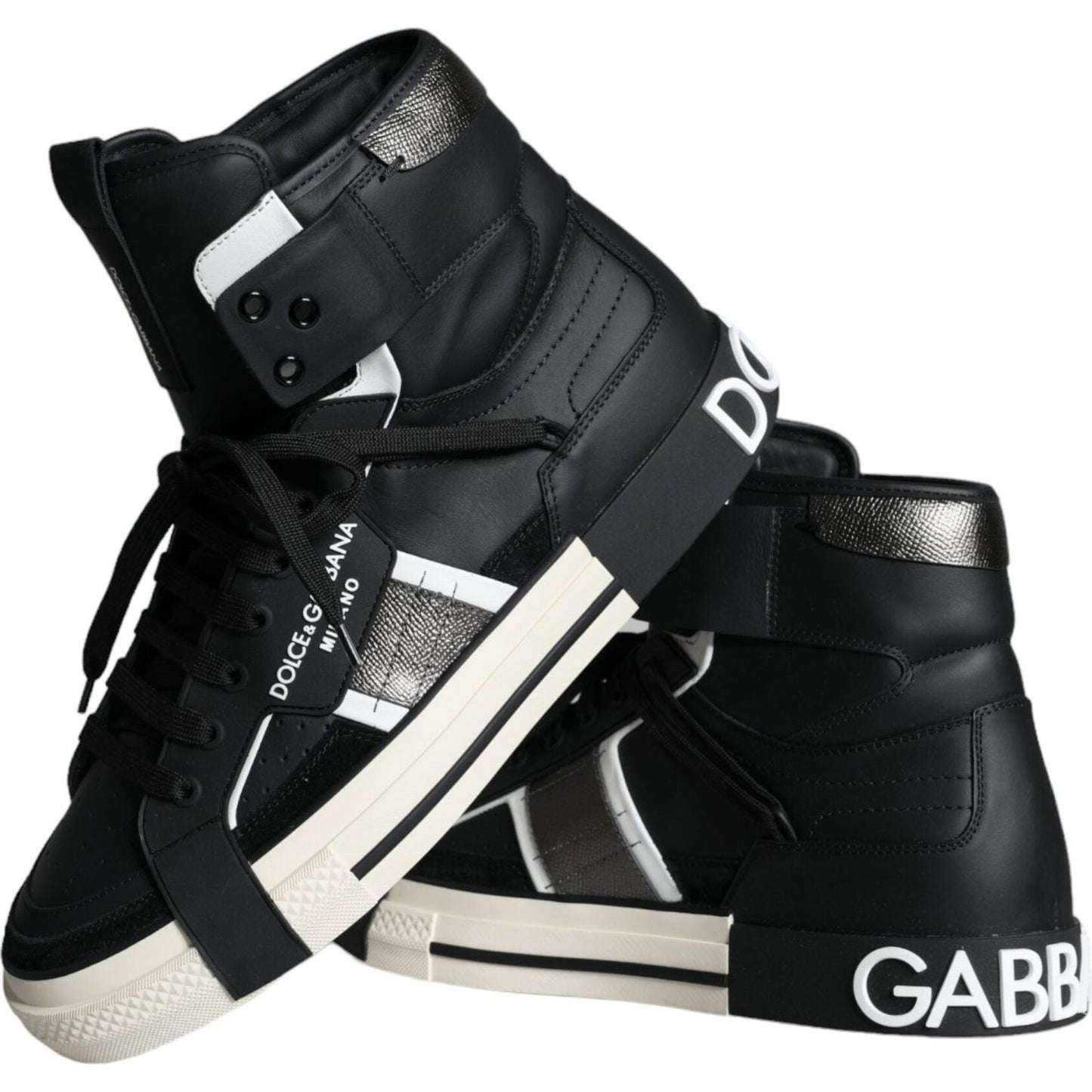 Dolce & Gabbana Black White Lace Up High Top Sneakers Shoes Dolce & Gabbana